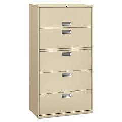 HON Brigade 600 Series Lateral File, 4 Legal/Letter-Size File Drawers, 1 Roll-Out File Shelf, Putty, 36" x 18" x 64.25" (685LL)
