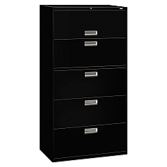 HON Brigade 600 Series Lateral File, 4 Legal/Letter-Size File Drawers, 1 Roll-Out File Shelf, Black, 36" x 18" x 64.25" (685LP)