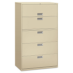 HON Brigade 600 Series Lateral File, 4 Legal/Letter-Size File Drawers, 1 Roll-Out File Shelf, Putty, 42" x 18" x 64.25" (695LL)
