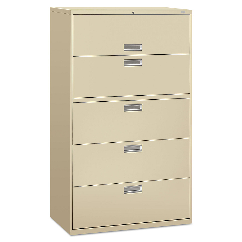 HON Brigade 600 Series Lateral File, 4 Legal/Letter-Size File Drawers, 1 Roll-Out File Shelf, Putty, 42" x 18" x 64.25" (695LL)