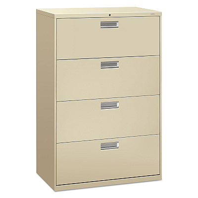 HON Brigade 600 Series Lateral File, 4 Legal/Letter-Size File Drawers, Putty, 36" x 18" x 52.5" (684LL)