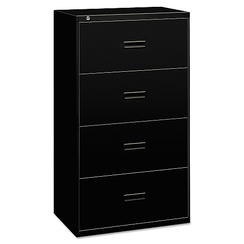 HON 400 Series Lateral File, 4 Legal/Letter-Size File Drawers, Black, 30" x 18" x 52.5" (434LP)
