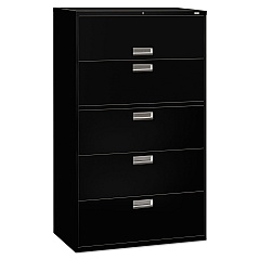 HON Brigade 600 Series Lateral File, 4 Legal/Letter-Size File Drawers, 1 Roll-Out File Shelf, Black, 42" x 18" x 64.25" (695LP)