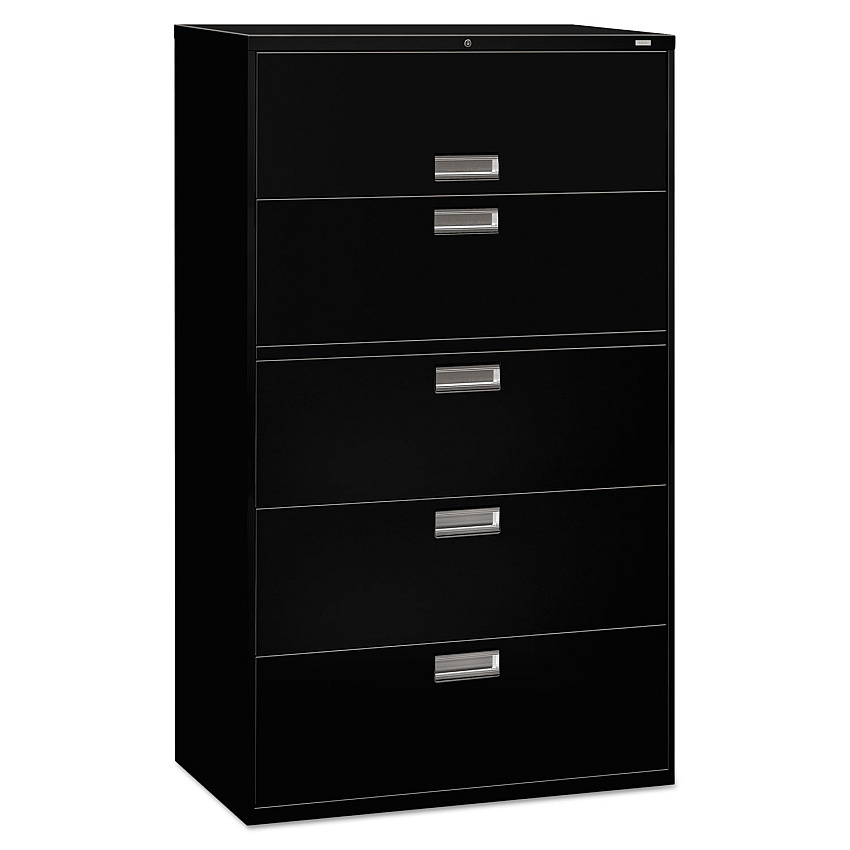 HON Brigade 600 Series Lateral File, 4 Legal/Letter-Size File Drawers, 1 Roll-Out File Shelf, Black, 42" x 18" x 64.25" (695LP)