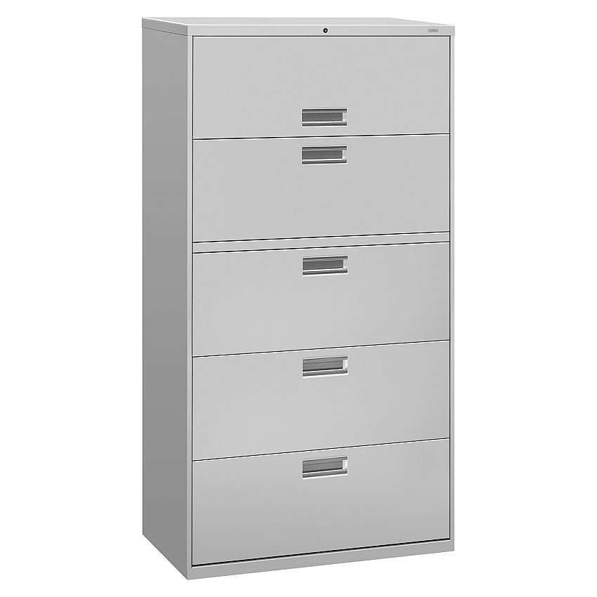 HON Brigade 600 Series Lateral File, 4 Legal/Letter-Size File Drawers, 1 Roll-Out File Shelf, Light Gray, 36" x 18" x 64.25" (685LQ)