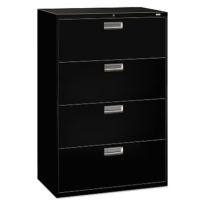 HON Brigade 600 Series Lateral File, 4 Legal/Letter-Size File Drawers, Black, 36" x 18" x 52.5" (684LP)