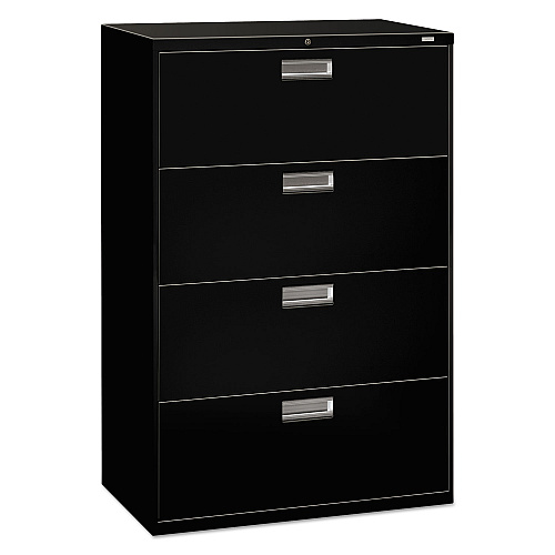 HON Brigade 600 Series Lateral File, 4 Legal/Letter-Size File Drawers, Black, 36" x 18" x 52.5" (684LP)