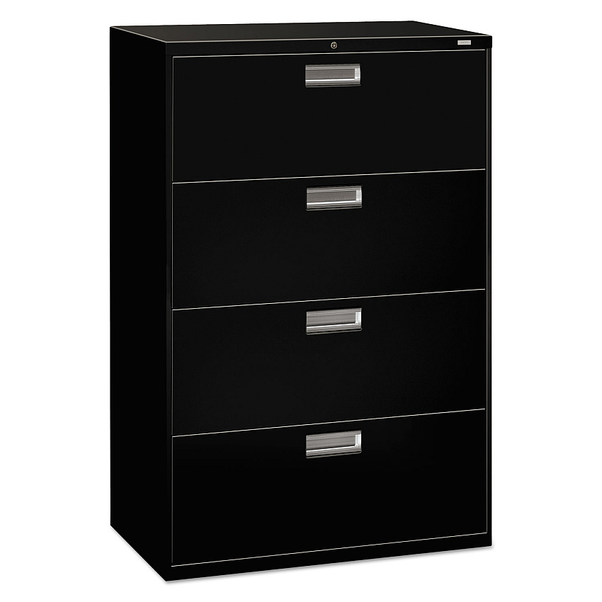 HON Brigade 600 Series Lateral File, 4 Legal/Letter-Size File Drawers, Black, 36" x 18" x 52.5" (684LP)