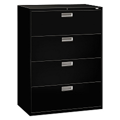 HON Brigade 600 Series Lateral File, 4 Legal/Letter-Size File Drawers, Black, 42" x 18" x 52.5" (694LP)