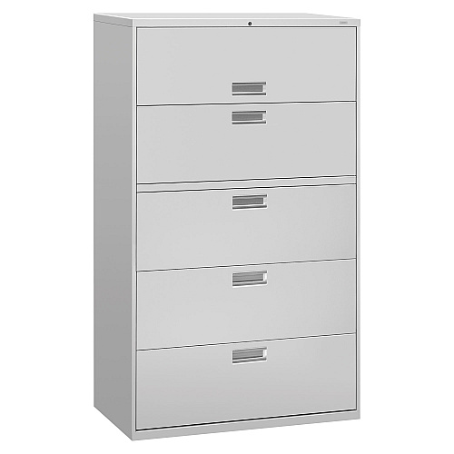 HON Brigade 600 Series Lateral File, 4 Legal/Letter-Size File Drawers, 1 Roll-Out File Shelf, Light Gray, 42" x 18" x 64.25" (695LQ)