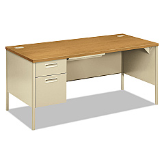 HON Metro Classic Series Left Pedestal "L" Workstation Desk, 66" x 30" x 29.5", Harvest/Putty (P3266LCL)