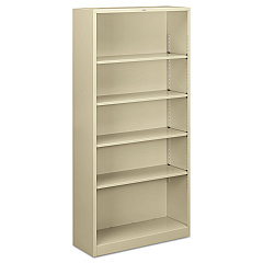 HON Metal Bookcase, Five-Shelf, 34.5w x 12.63d x 71h, Putty (S72ABCL)