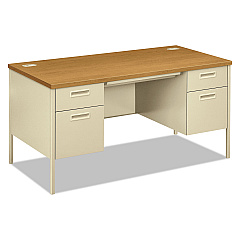 HON Metro Classic Series Double Pedestal Desk, Flush Panel SCS, 60" x 30" x 29.5", Harvest/Putty (P3262CL)
