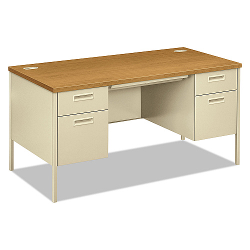 HON Metro Classic Series Double Pedestal Desk, Flush Panel SCS, 60" x 30" x 29.5", Harvest/Putty (P3262CL)