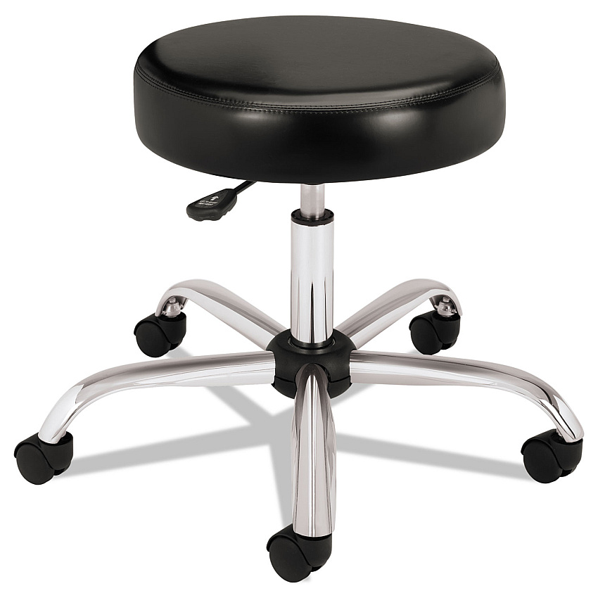 HON Adjustable Task/Lab Stool, Backless, Supports Up to 250 lb, 17.25" to 22" Seat Height, Black Seat, Steel Base (MTS01EA11)