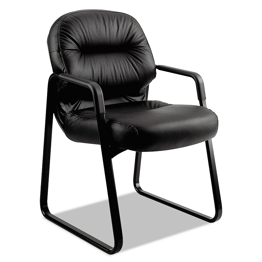 HON Pillow-Soft 2090 Series Guest Arm Chair, Leather, 31.25" x 35.75" x 36", Black (2093SR11T)