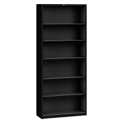 HON Metal Bookcase, Six-Shelf, 34.5w x 12.63d x 81.13h, Black (S82ABCP)