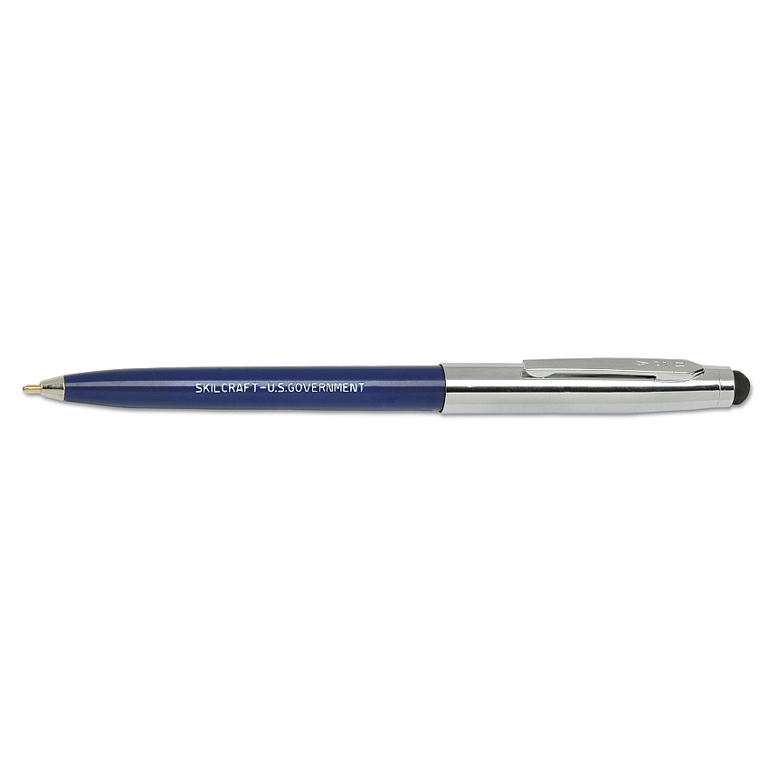 AbilityOne 7520016438195 SKILCRAFT Combo Ballpoint Pen/Stylus, Retractable, Medium 1 mm, Blue Ink, Blue/Silver Barrel