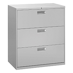 HON Brigade 600 Series Lateral File, 3 Legal/Letter-Size File Drawers, Light Gray, 36" x 18" x 39.13" (683LQ)