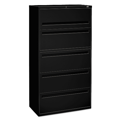 HON Brigade 700 Series Lateral File, 4 Legal/Letter-Size File Drawers, 1 File Shelf, 1 Post Shelf, Black, 36" x 18" x 64.25" (785LP)