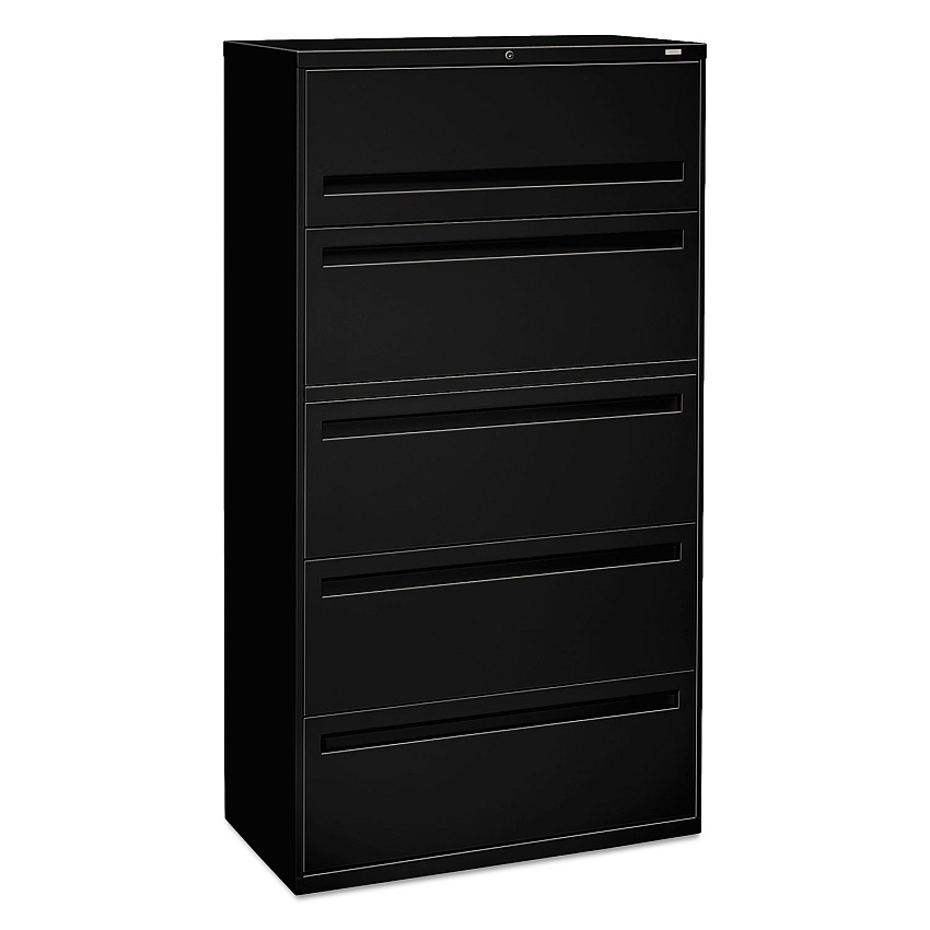 HON Brigade 700 Series Lateral File, 4 Legal/Letter-Size File Drawers, 1 File Shelf, 1 Post Shelf, Black, 36" x 18" x 64.25" (785LP)