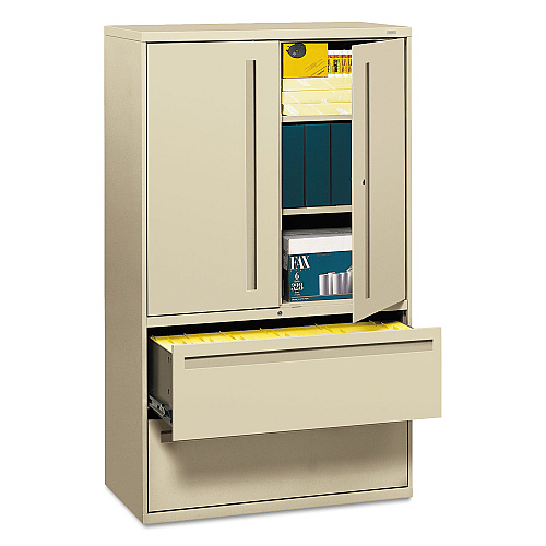 HON Brigade 700 Series Lateral File, Three-Shelf Enclosed Storage, 2 Legal/Letter-Size File Drawers, Putty, 42" x 18" x 64.25" (795LSL)
