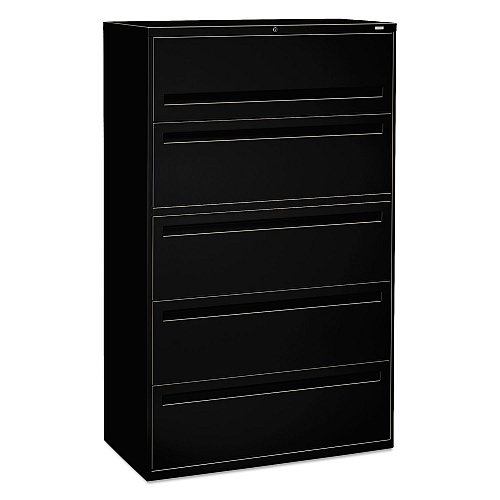 HON Brigade 700 Series Lateral File, 4 Legal/Letter-Size File Drawers, 1 File Shelf, 1 Post Shelf, Black, 42" x 18" x 64.25" (795LP)