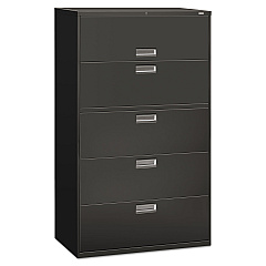 HON Brigade 600 Series Lateral File, 4 Legal/Letter-Size File Drawers, 1 Roll-Out File Shelf, Charcoal, 42" x 18" x 64.25" (695LS)
