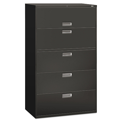 HON Brigade 600 Series Lateral File, 4 Legal/Letter-Size File Drawers, 1 Roll-Out File Shelf, Charcoal, 42" x 18" x 64.25" (695LS)