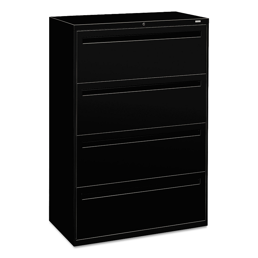 HON Brigade 700 Series Lateral File, 4 Legal/Letter-Size File Drawers, Black, 36" x 18" x 52.5" (784LP)