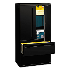 HON Brigade 700 Series Lateral File, Three-Shelf Enclosed Storage, 2 Legal/Letter-Size File Drawers, Black, 36" x 18" x 64.25" (785LSP)