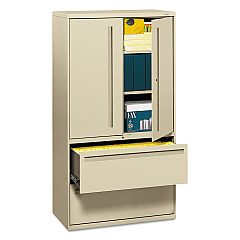 HON Brigade 700 Series Lateral File, Three-Shelf Enclosed Storage, 2 Legal/Letter-Size File Drawers, Putty, 36" x 18" x 64.25" (785LSL)