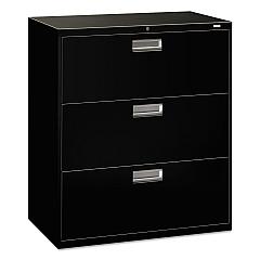 HON Brigade 600 Series Lateral File, 3 Legal/Letter-Size File Drawers, Black, 36" x 18" x 39.13" (683LP)