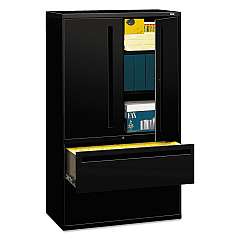 HON Brigade 700 Series Lateral File, Three-Shelf Enclosed Storage, 2 Legal/Letter-Size File Drawers, Black, 42" x 18" x 64.25" (795LSP)