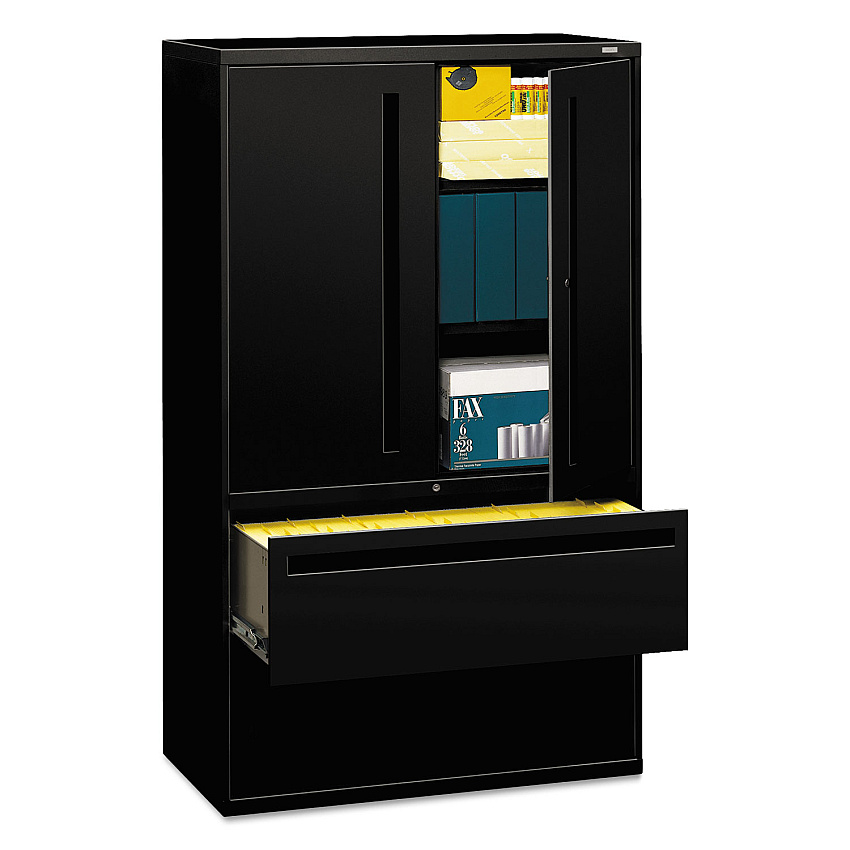 HON Brigade 700 Series Lateral File, Three-Shelf Enclosed Storage, 2 Legal/Letter-Size File Drawers, Black, 42" x 18" x 64.25" (795LSP)