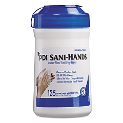 Sani Professional Sani-Hands ALC Instant Hand Sanitizing Wipes, 7.5 x 6, White, 135/Canister, 12/Carton (P13472)