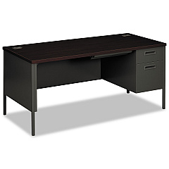 HON Metro Classic Series Right Pedestal "L" Workstation Desk, 66" x 30" x 29.5", Mahogany/Charcoal (P3265RNS)