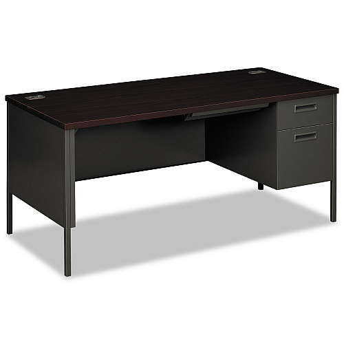 HON Metro Classic Series Right Pedestal "L" Workstation Desk, 66" x 30" x 29.5", Mahogany/Charcoal (P3265RNS)