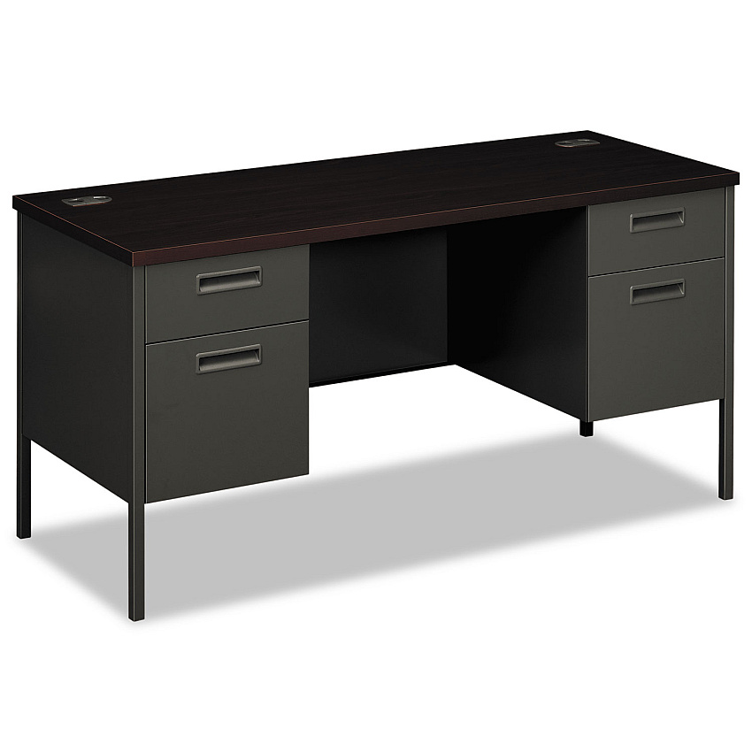 HON Metro Series Kneespace Credenza, 60w x 24d x 29.5h, Mahogany/Charcoal (P3231NS)