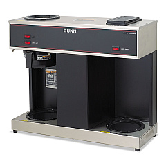 BUNN Pour-O-Matic Three-Burner Pour-Over Coffee Brewer, Stainless Steel, Black (VPS)