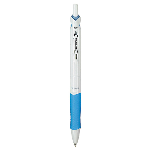 Pilot Acroball PureWhite Advanced Ink Ballpoint Pen, Retractable, Fine 0.7 mm, Black Ink, White/Blue Barrel (31850)