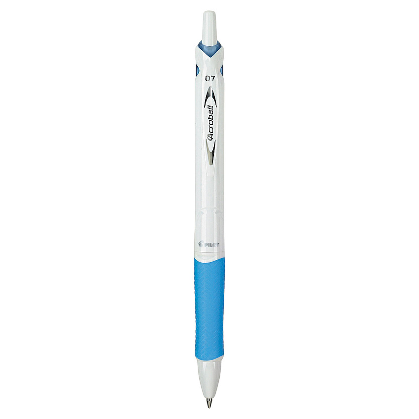Pilot Acroball PureWhite Advanced Ink Ballpoint Pen, Retractable, Fine 0.7 mm, Black Ink, White/Blue Barrel (31850)