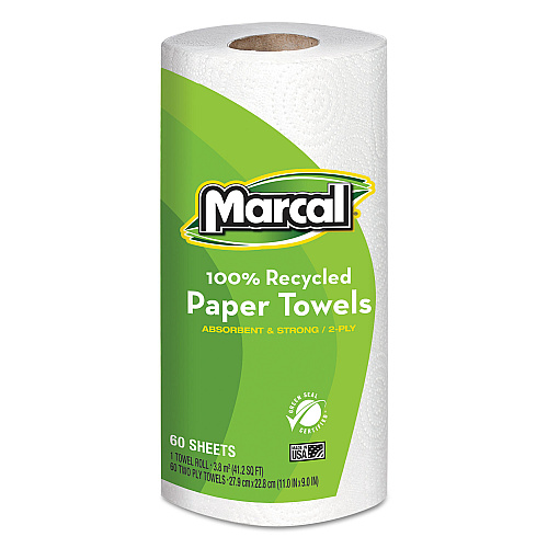 Marcal 100% Premium Recycled Kitchen Roll Towels, 2-Ply, 11 x 9, White, 60 Sheets, 15 Rolls/Carton (6709)