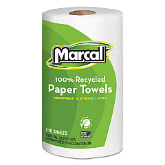 Marcal 100% Premium Recycled Kitchen Roll Towels, 2-Ply, 11 x 8.8, White, 210 Sheets, 12 Rolls/Carton (6210)