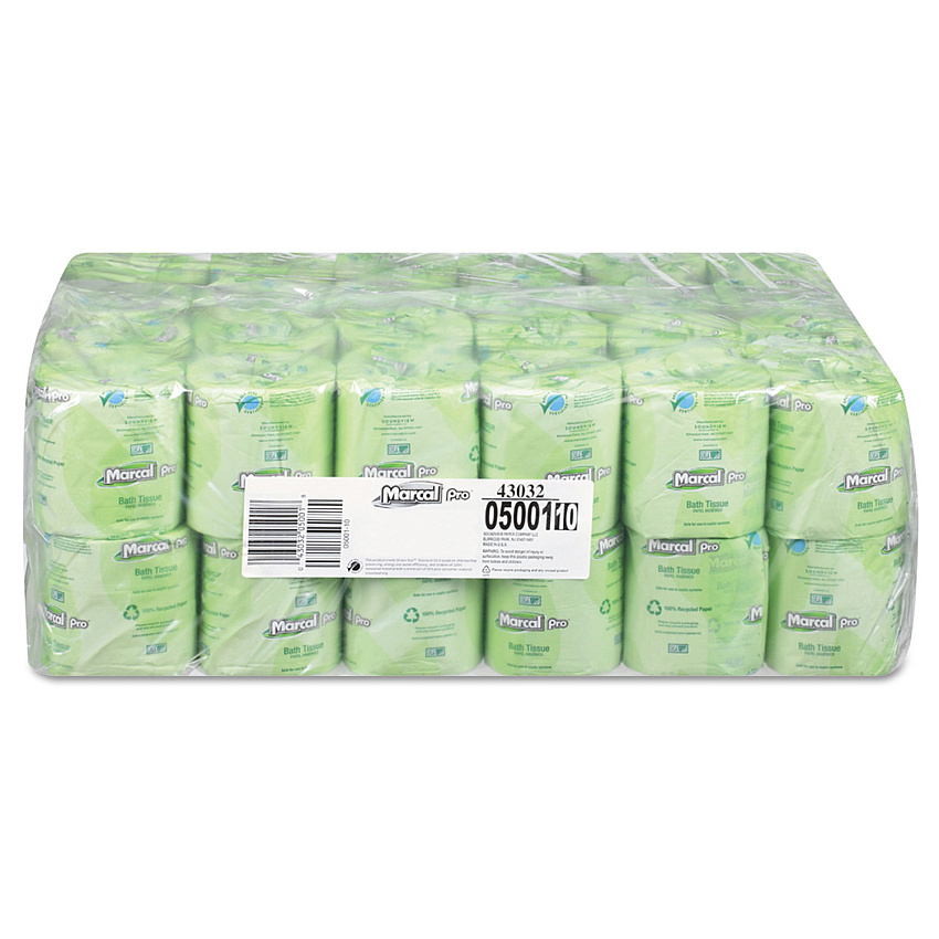 Marcal PRO 100% Recycled Two-Ply Bath Tissue, Septic Safe, 2-Ply, White, 500 Sheets/Roll, 48 Rolls/Carton (5001)