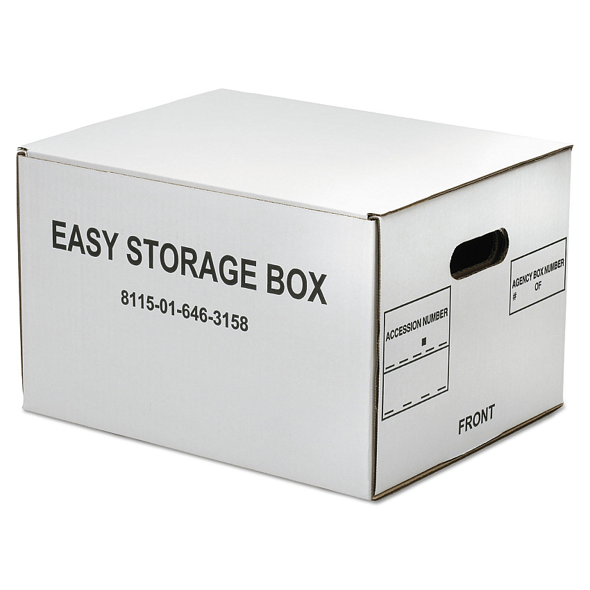AbilityOne 8115016463158 SKILCRAFT Easy Storage Box, Letter/Legal Files, 14.75" x 12" x 9.5", White, 12/Bundle