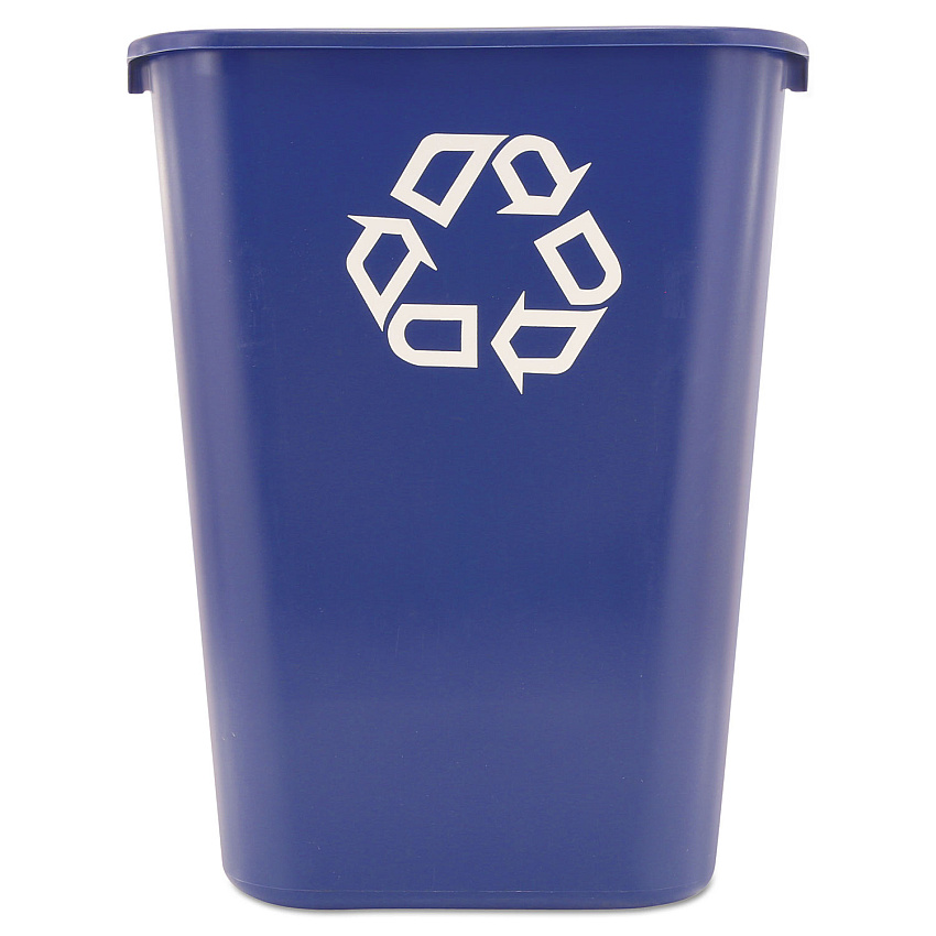 Rubbermaid Commercial Large Deskside Recycle Container with Symbol, Rectangular, Plastic, 41.25 qt, Blue (295773BE)