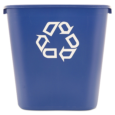 Rubbermaid Commercial Medium Deskside Recycling Container, Rectangular, Plastic, 28.13 qt, Blue (295673BE)