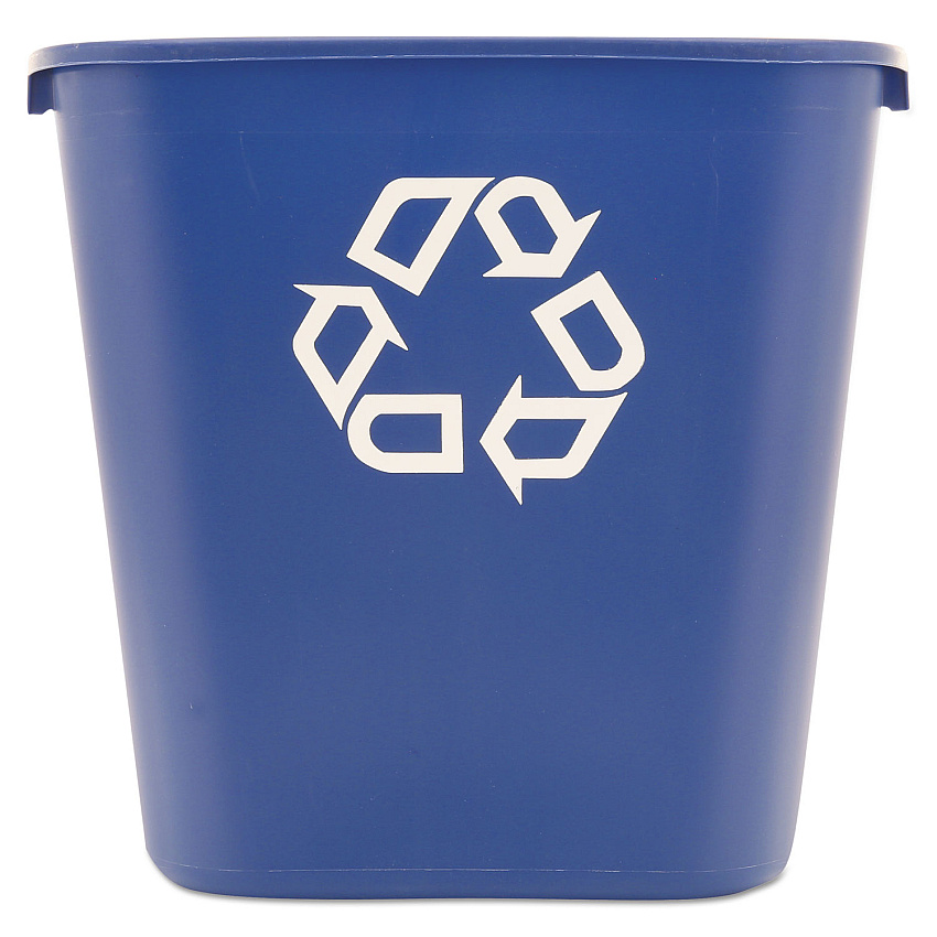 Rubbermaid Commercial Medium Deskside Recycling Container, Rectangular, Plastic, 28.13 qt, Blue (295673BE)