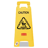 Rubbermaid Commercial Multilingual "Caution" Floor Sign,  11 x 12 x 25, Bright Yellow (611200YW)